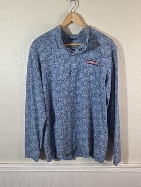Vineyard Vines Edgartown Shep Shirt Mens Medium Blue Tropical Mock Neck Quarter